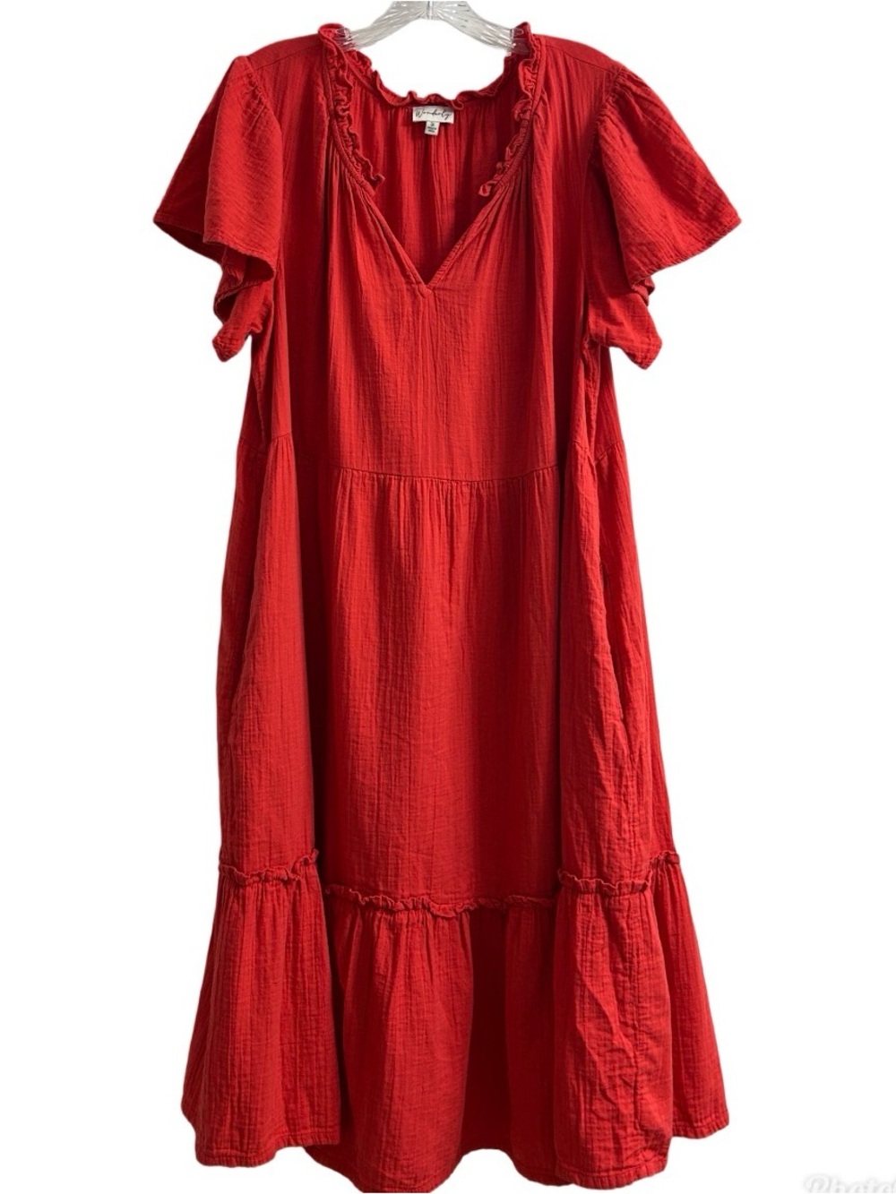 Babydoll Tiered Midi Maxi Dress Ruffled Sleeves Plus Size 100% Cotton 1X